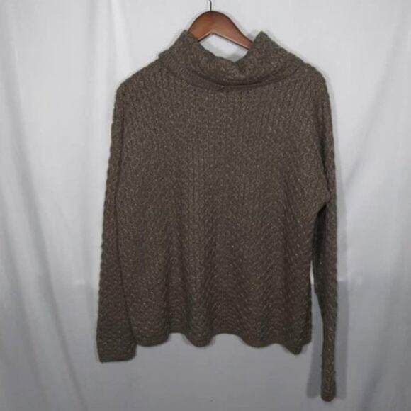 Sonoma Brown & Gold Metallic Textured Turtleneck Sweater Cozy Fall Sz XL - Picture 2 of 6
